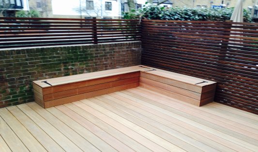 Hardwood Decking Storage Bench and Fencing East London