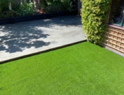 Artificial grass installation and Indian Sandstone paving in East London